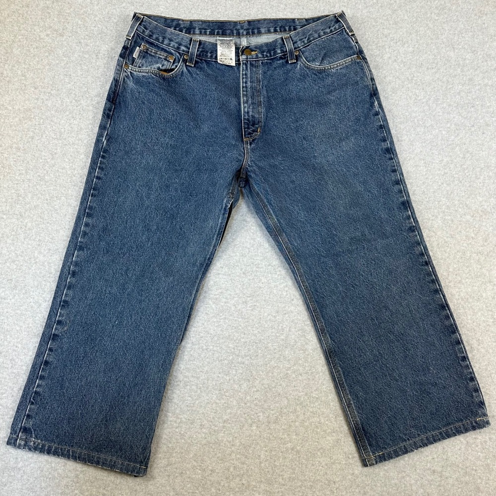 Carhartt Loose Fit Blue Denim Jeans Mens 39x26 Zip Modified‎ Medium Wash